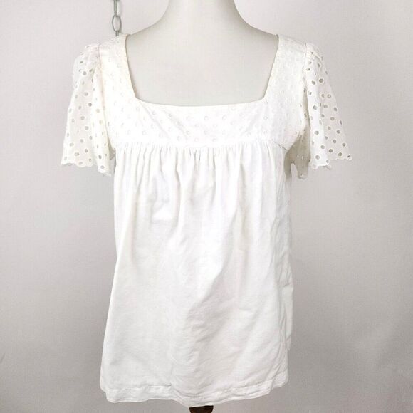 Michael Kors Short Flutter Sleeve Eyelet Lace Babydoll Swing Top Womens sz S/P - Picture 1 of 7